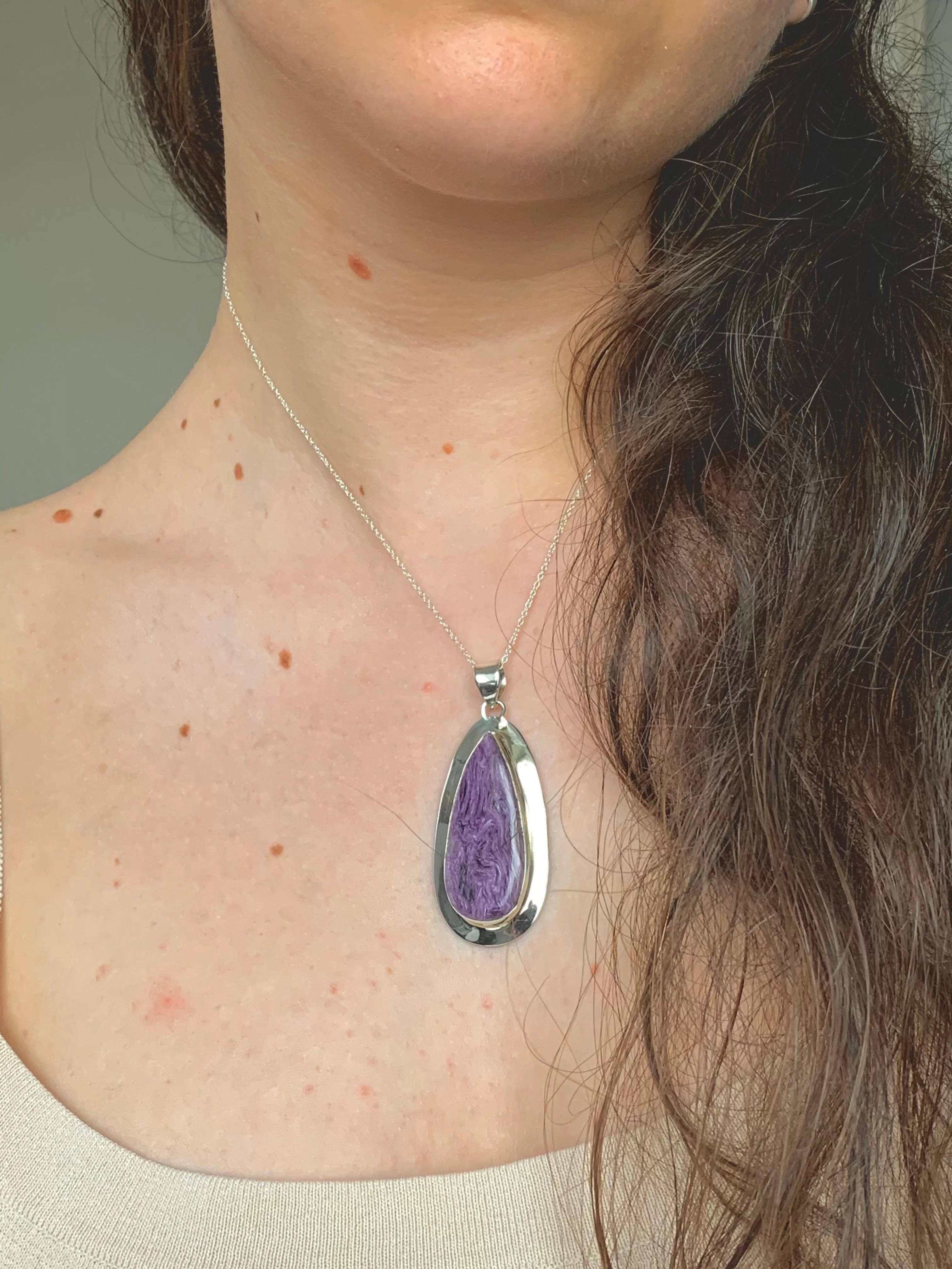 Charoite Medea Pendant - Long Teardrop