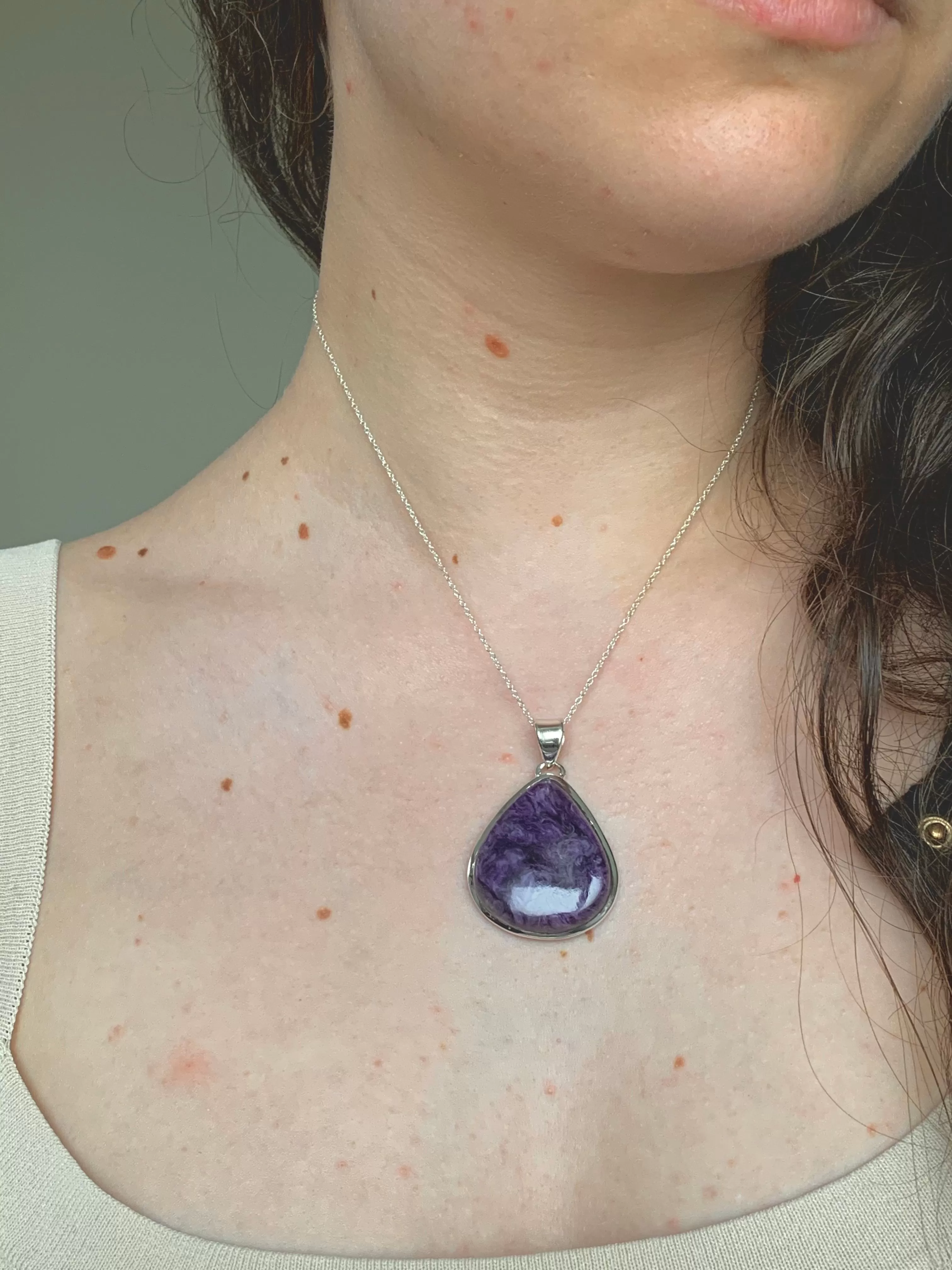 Charoite Naevia Pendant - Chunky Drop