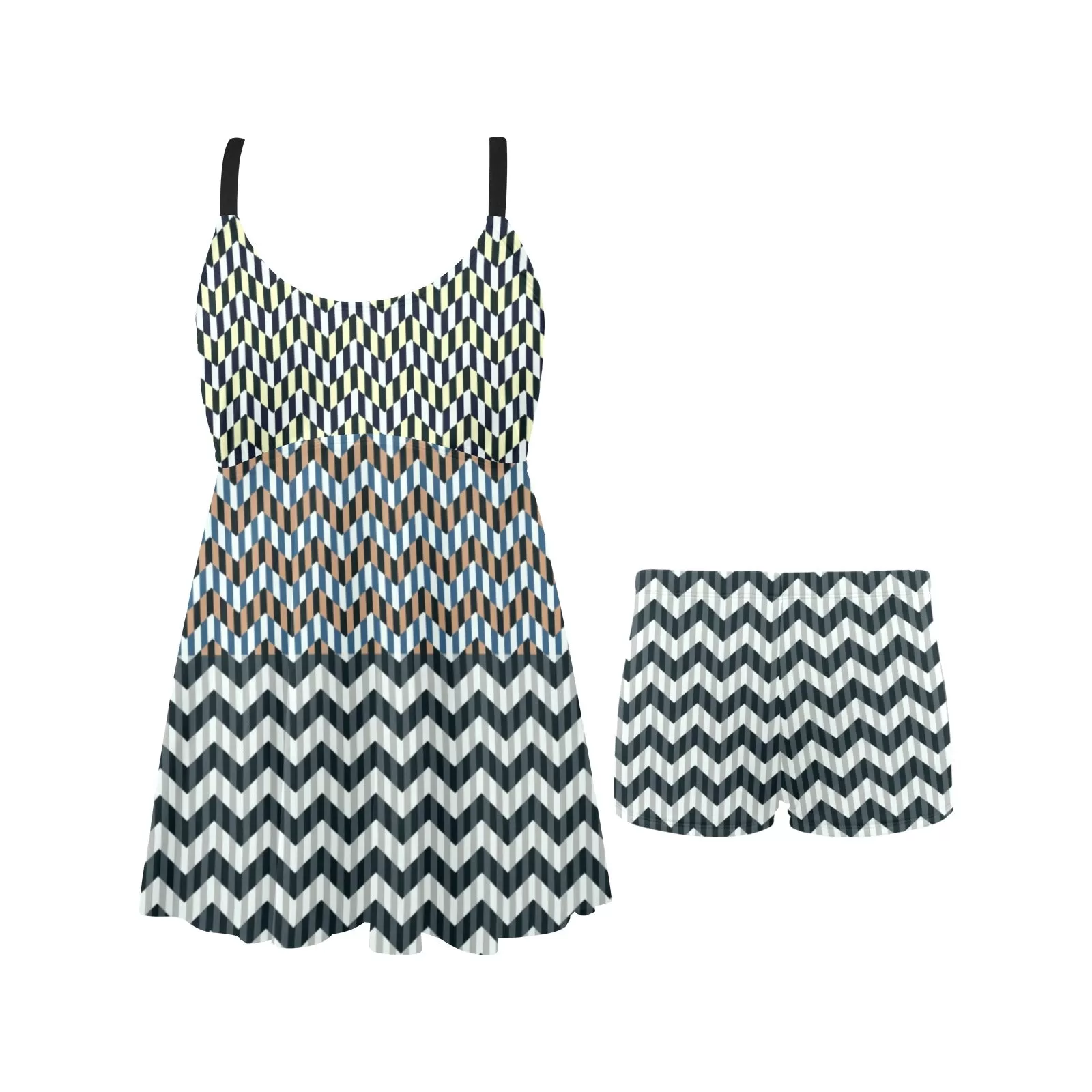 chevron eclectic print Chest Pleat Swim Dress (Model S31)