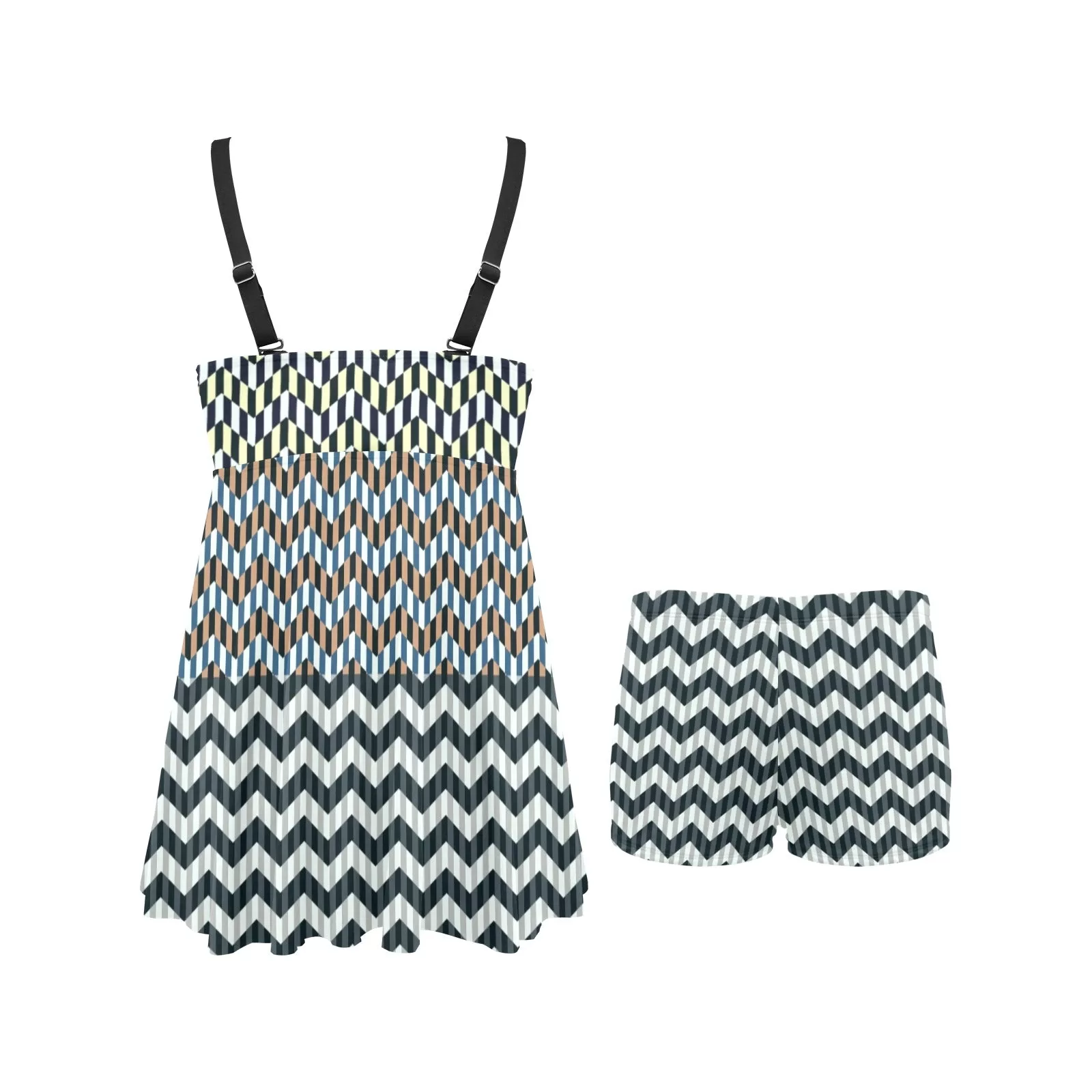 chevron eclectic print Chest Pleat Swim Dress (Model S31)