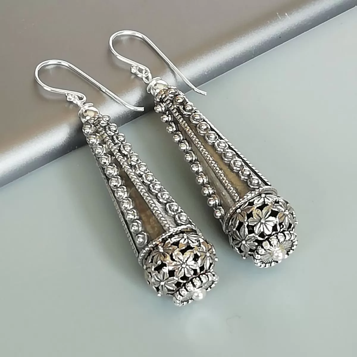 Chunky Egyptian danglers | Sterling silver long earrings  | Ethnic danglers | Statement earring | Bridal jewelry | Pretty earrings | E892