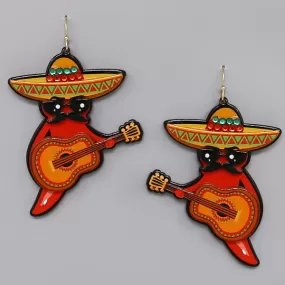 Cinco De Mayo Hot Pepper With Sombrero Acrylic Earrings