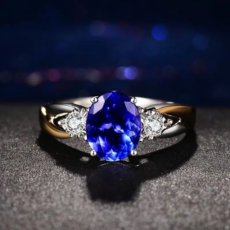 Classic Luxury Oval Sapphire Gemstone Adjustable Ring - 925 Sterling Silver