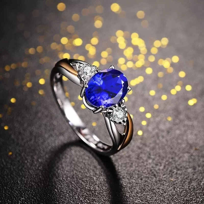 Classic Luxury Oval Sapphire Gemstone Adjustable Ring - 925 Sterling Silver