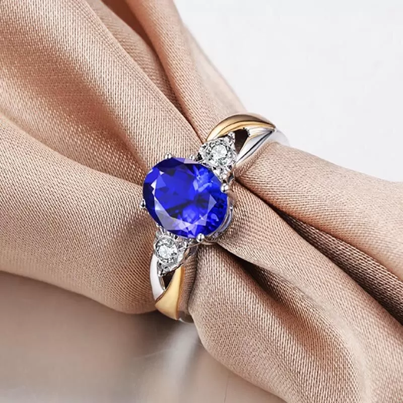 Classic Luxury Oval Sapphire Gemstone Adjustable Ring - 925 Sterling Silver