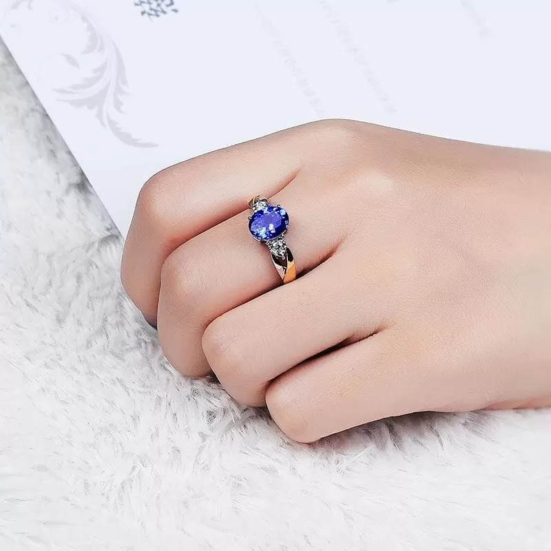 Classic Luxury Oval Sapphire Gemstone Adjustable Ring - 925 Sterling Silver