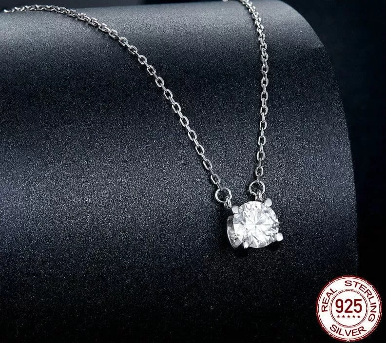 Classic Round Moissanite Pendant 925 Sterling Silver Necklace