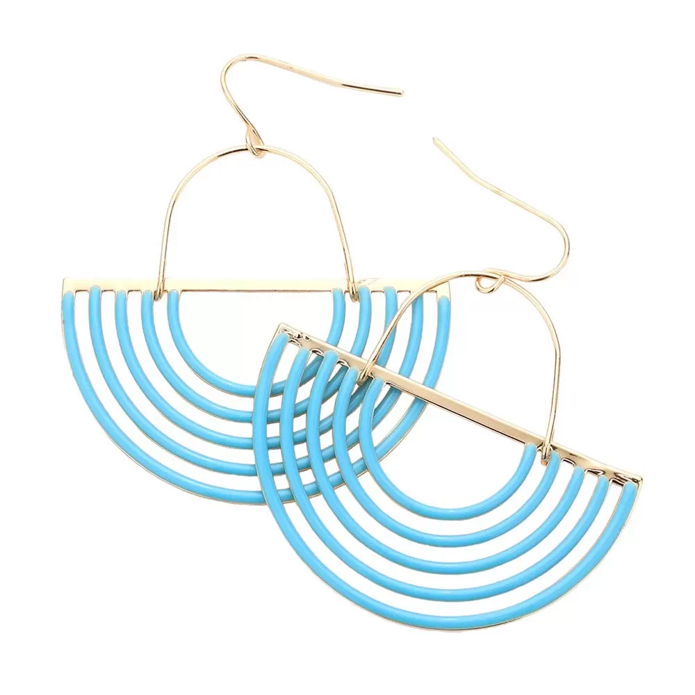 Color Detailed Abstract Metal Dangle Earrings