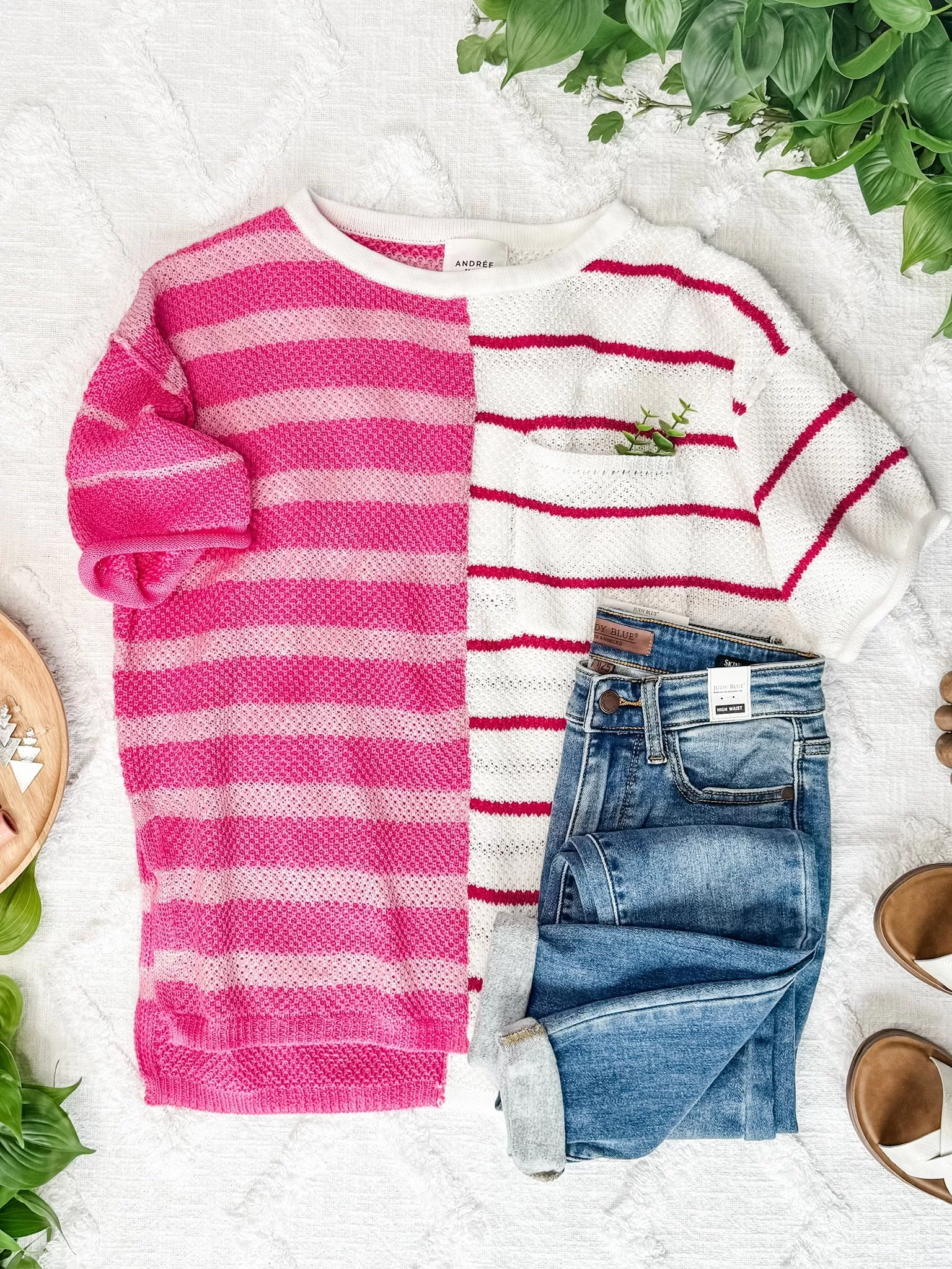 Colorblock Knit Striped Sweater In Pink Multi