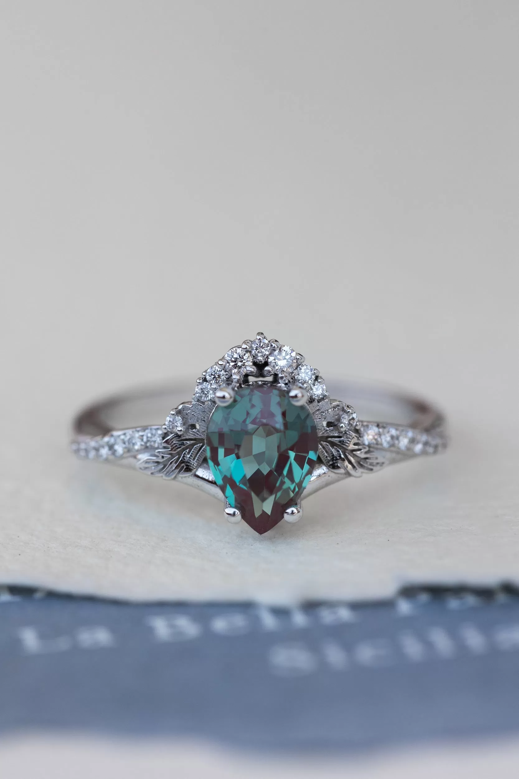 Colour changing alexandrite bridal ring set, white gold stacking rings with diamonds / Amelia