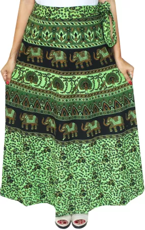 Cotton Wrap Around Long Skirt Womens Indian Clothing (Green)