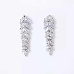 Cubic Zirconia Leaves Crystal/Diamond Earrings, Long Bridal Jewelry, Bridal Earrings, Crystal Bridal Earrings, Statement Earrings Cz