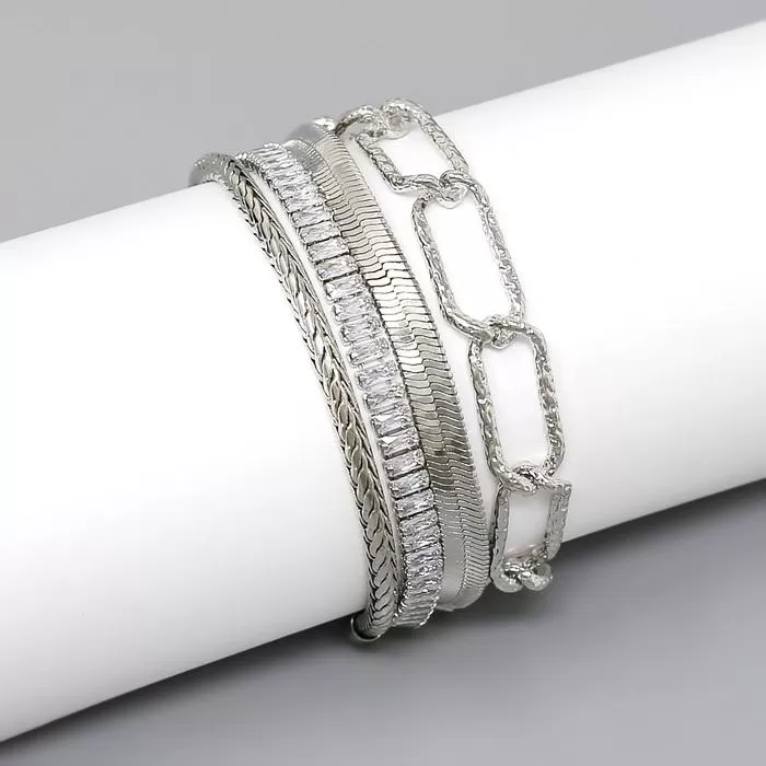 Cubic Zirconia Pave Assorted Chain Bracelet