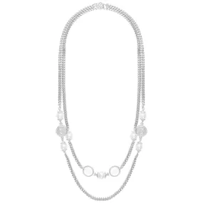 Curb link layered necklace with pearl and coin accent