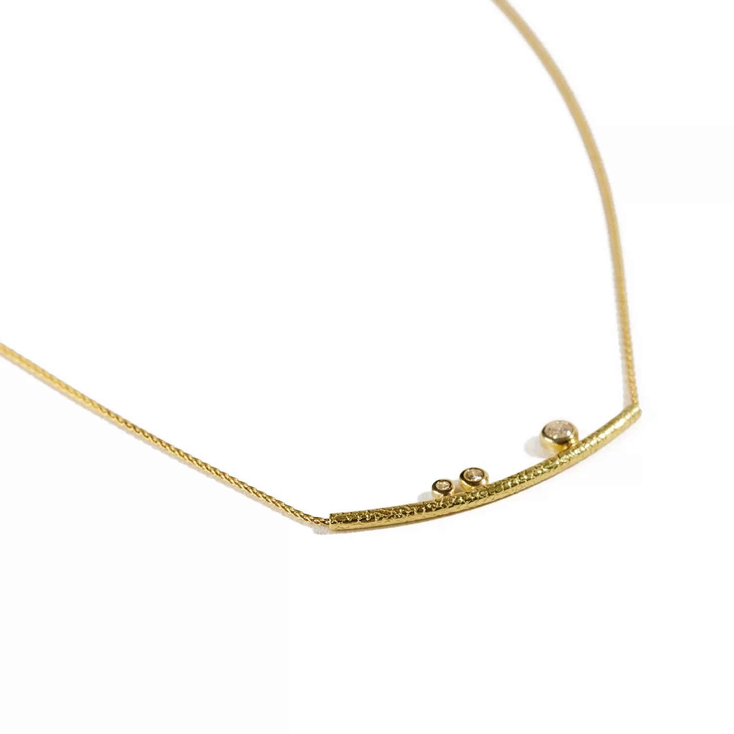 Curved Bar Pendant With 3 Diamonds