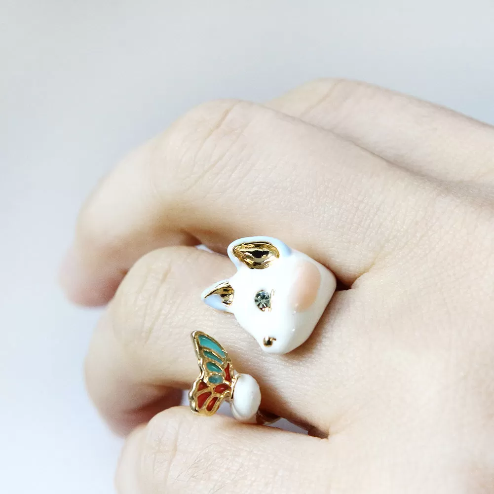 Cute Cat Face and Butterfly Ring