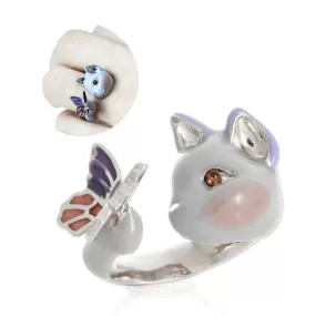 Cute Cat Face and Butterfly Ring