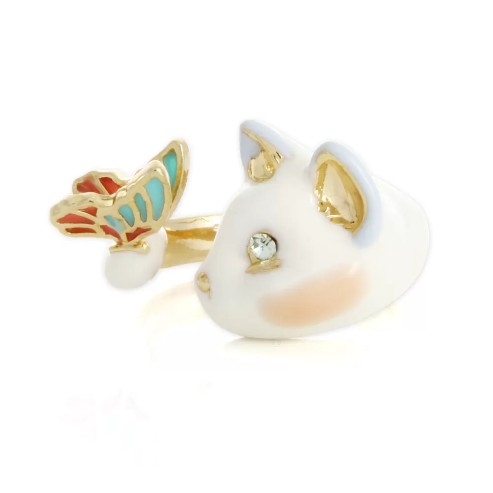 Cute Cat Face and Butterfly Ring