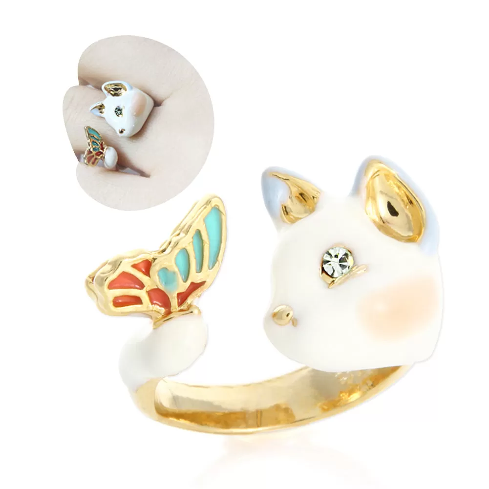 Cute Cat Face and Butterfly Ring