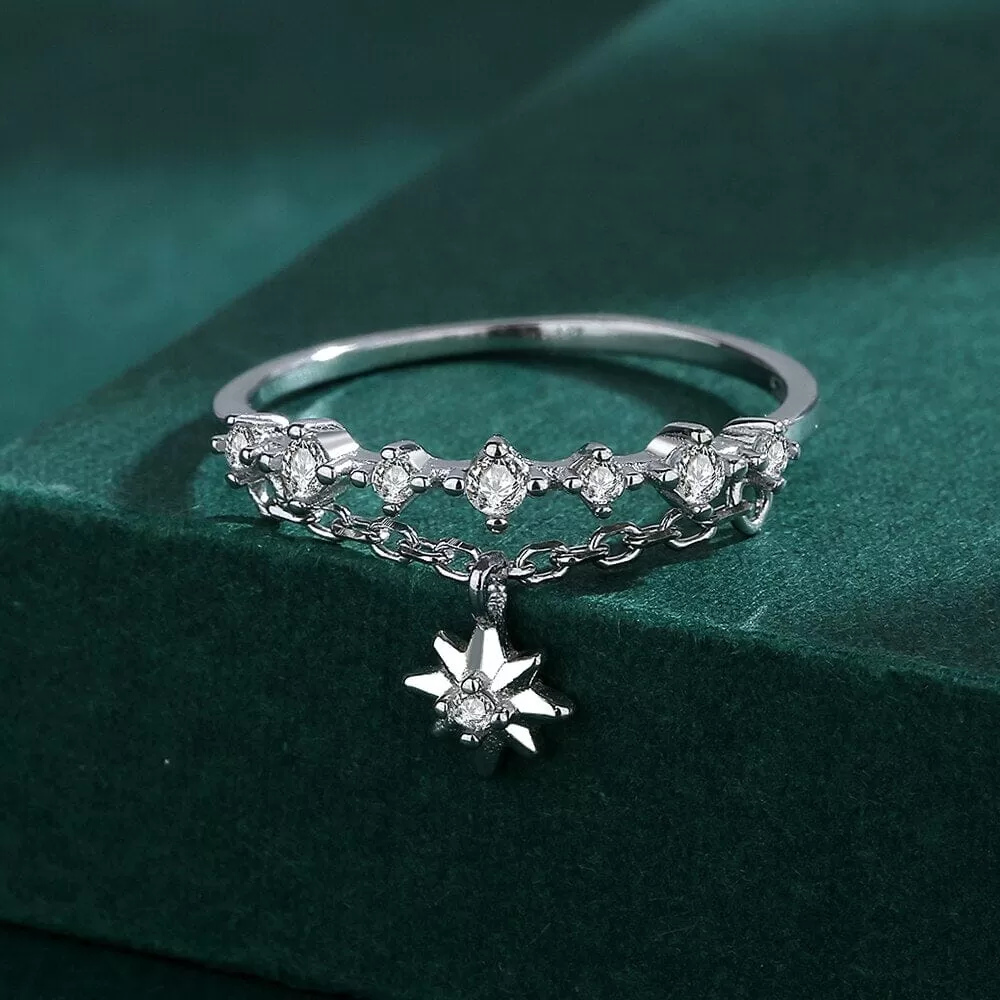 Dangling Star Rhinestone Small Diamond Ring