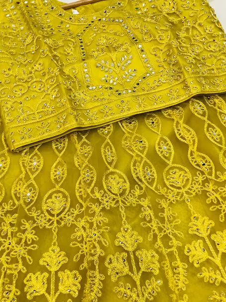 Dazzling Yellow Color Designer Net Lehenga Choli Set With Dupatta For Girls