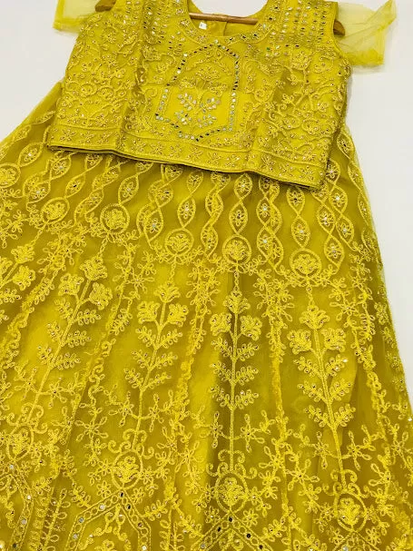 Dazzling Yellow Color Designer Net Lehenga Choli Set With Dupatta For Girls