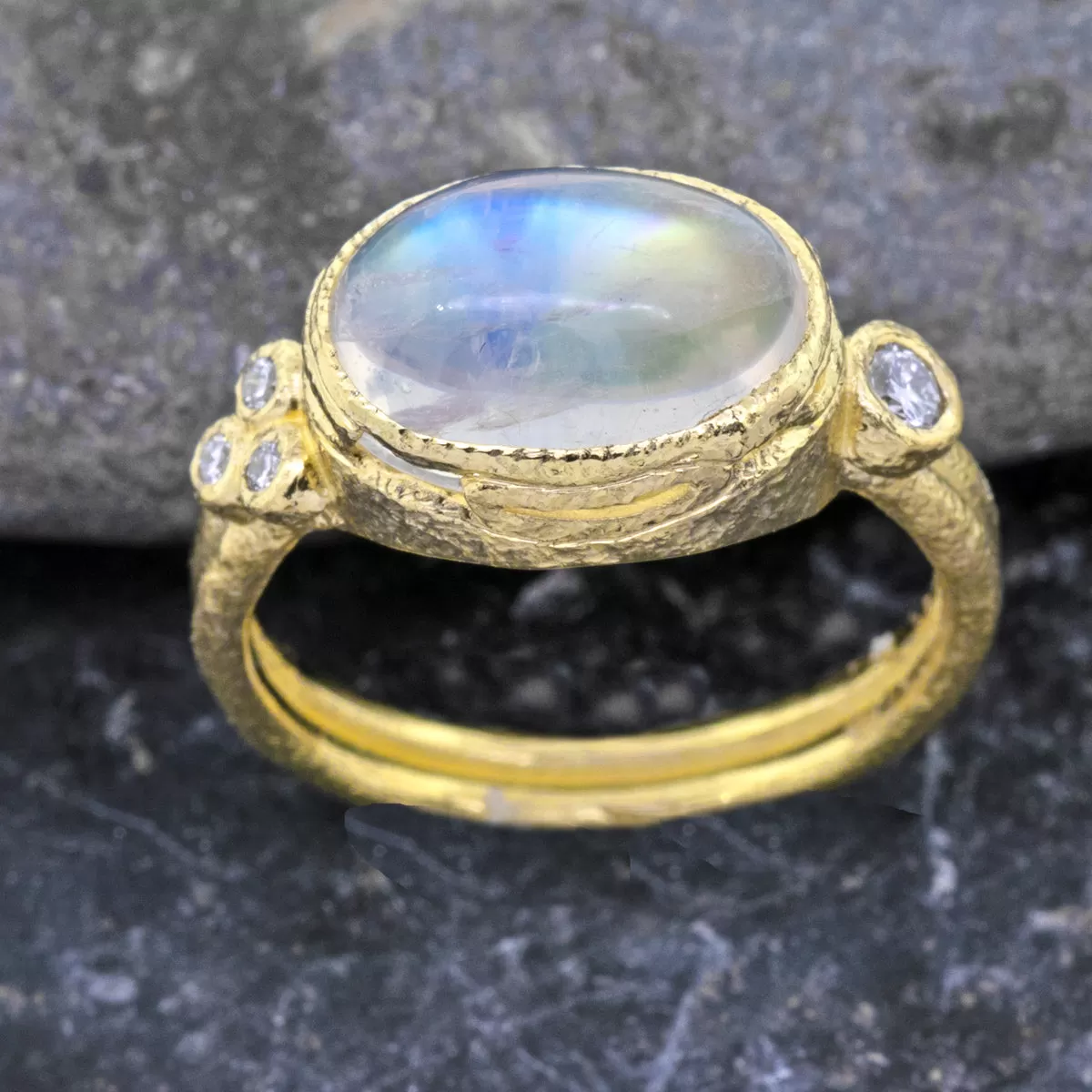 Delicate Double Band with Oval Rainbow Moonstone