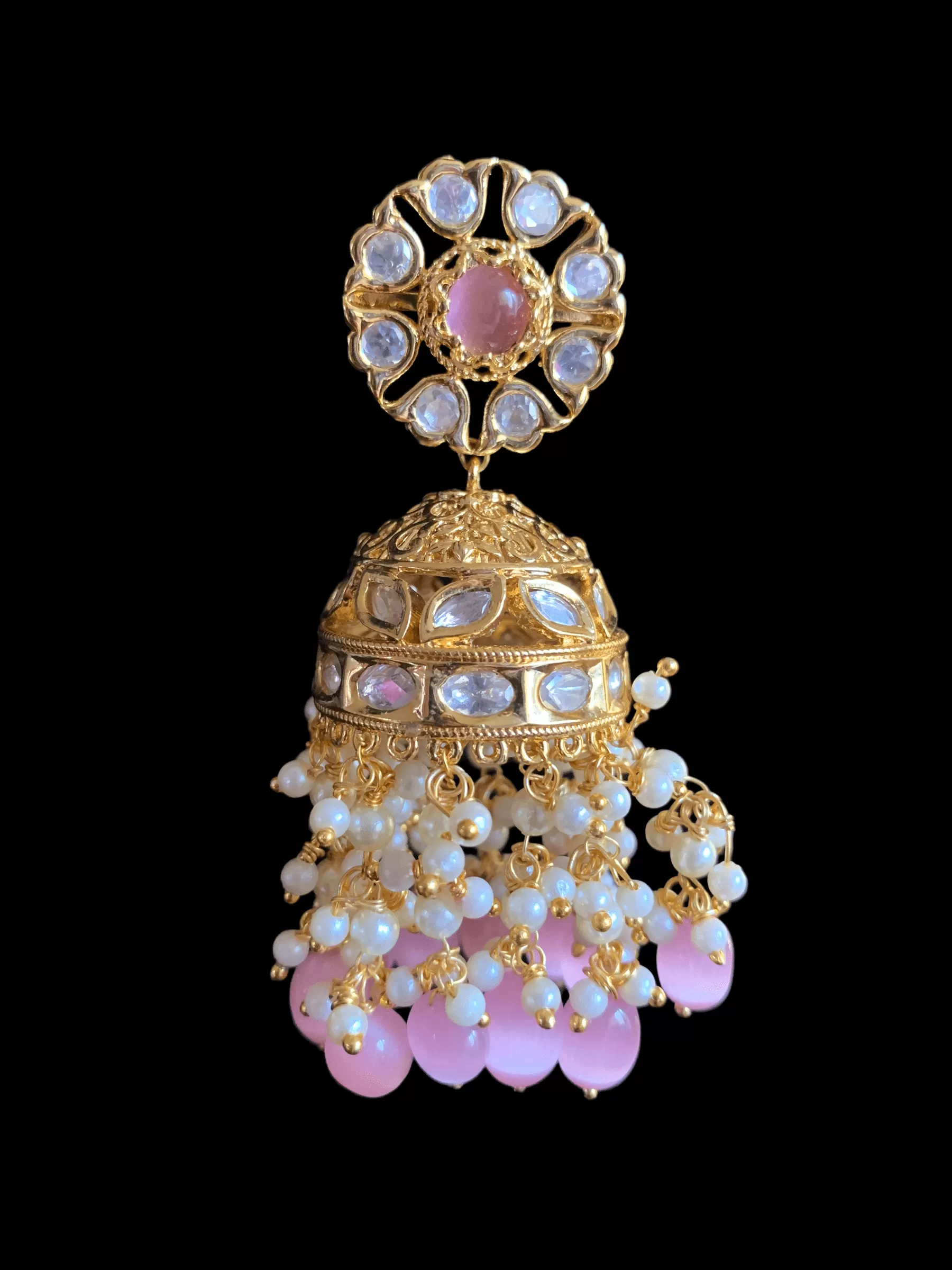 DER336 Shefa polki jhumka - Pink  ( READY TO SHIP )