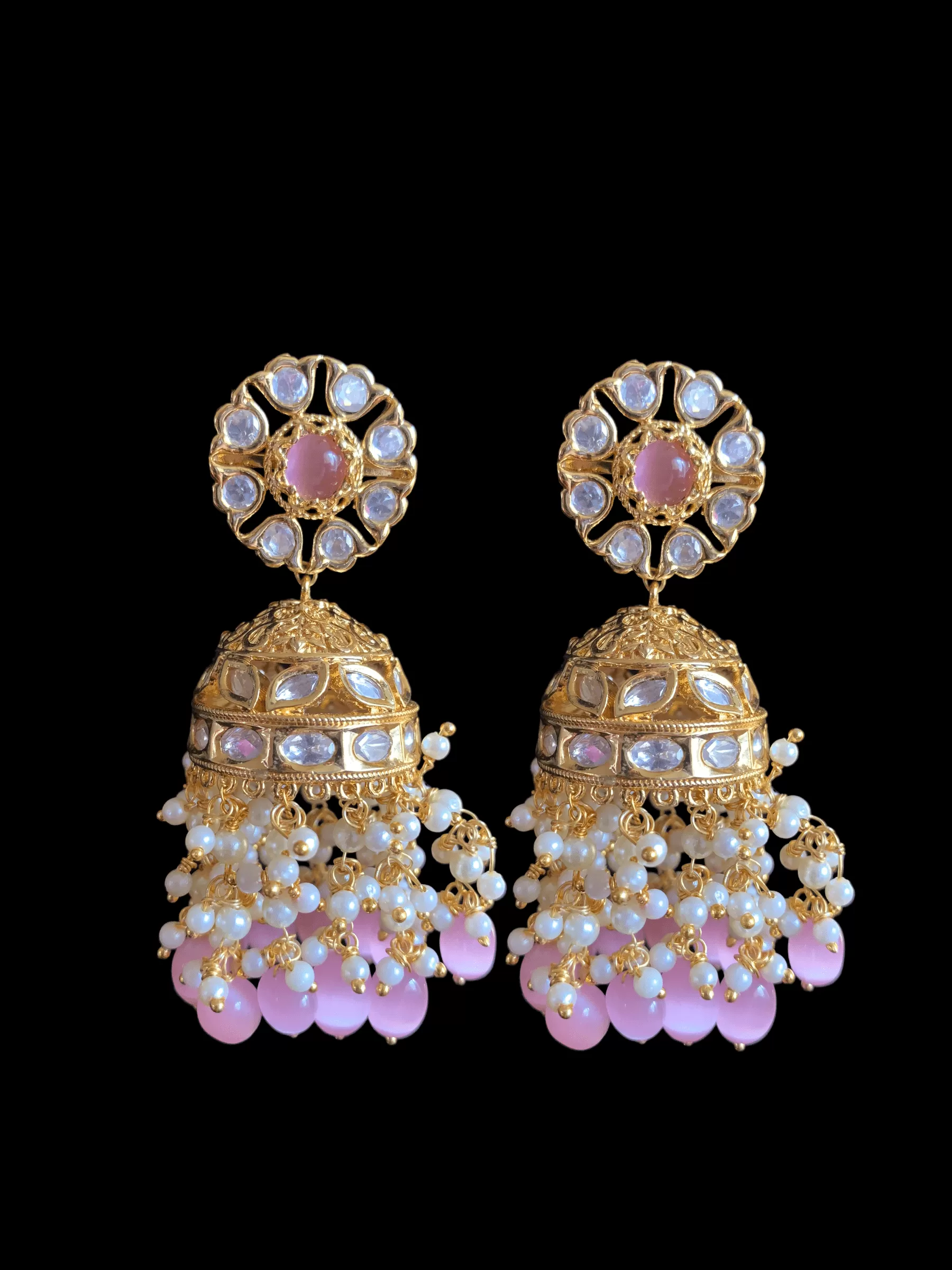 DER336 Shefa polki jhumka - Pink  ( READY TO SHIP )