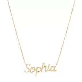 Diamond Pavé Personalized Cursive Necklace, 14k