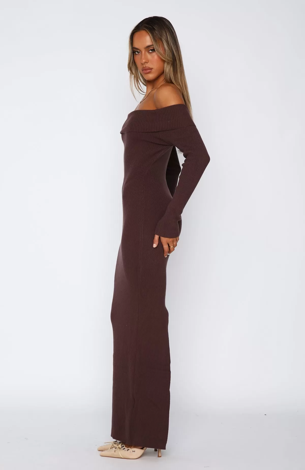 Don't Call Me Anymore Long Sleeve Maxi Dress Chocolate