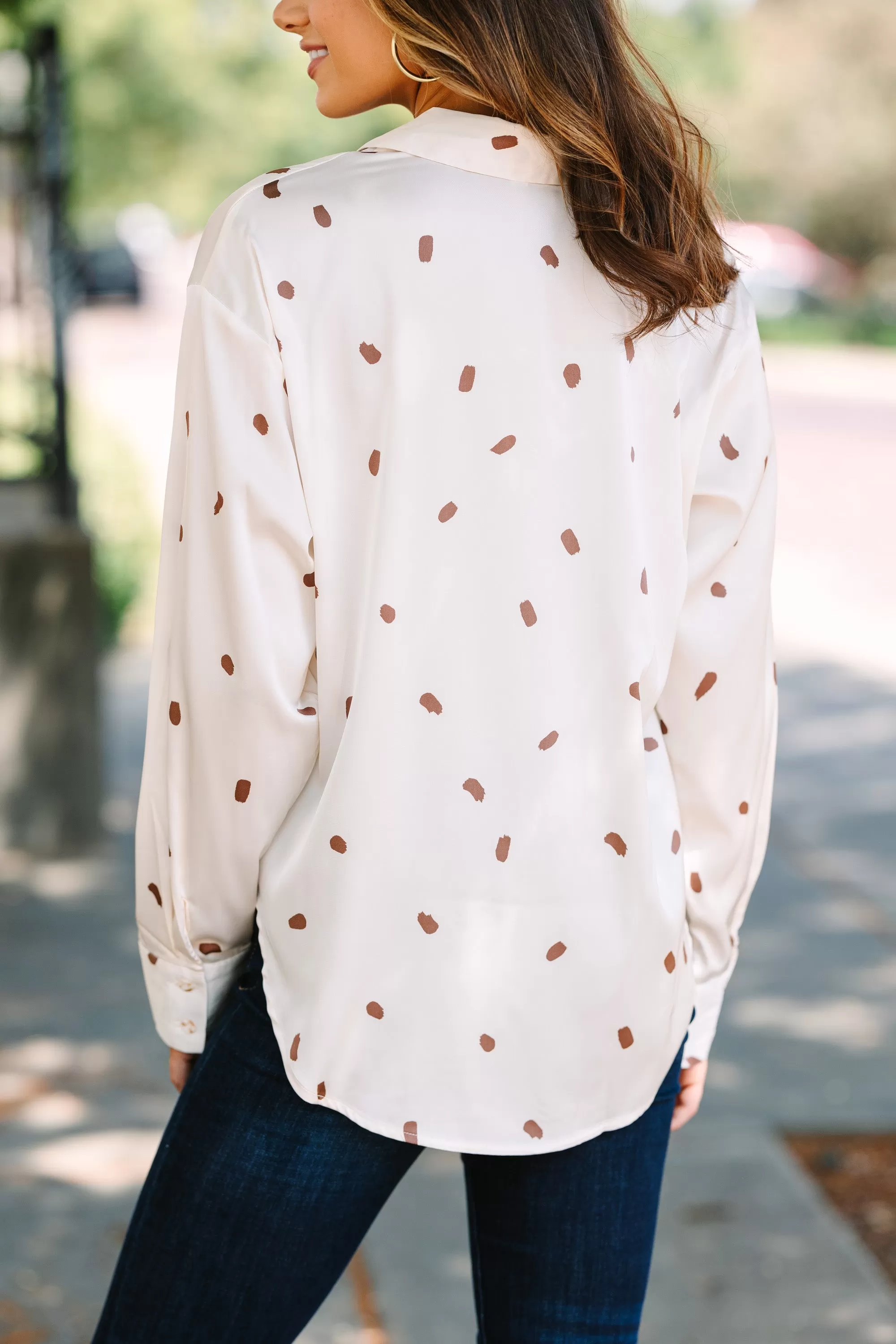 Don't You Wait Cream White Polka Dot Blouse