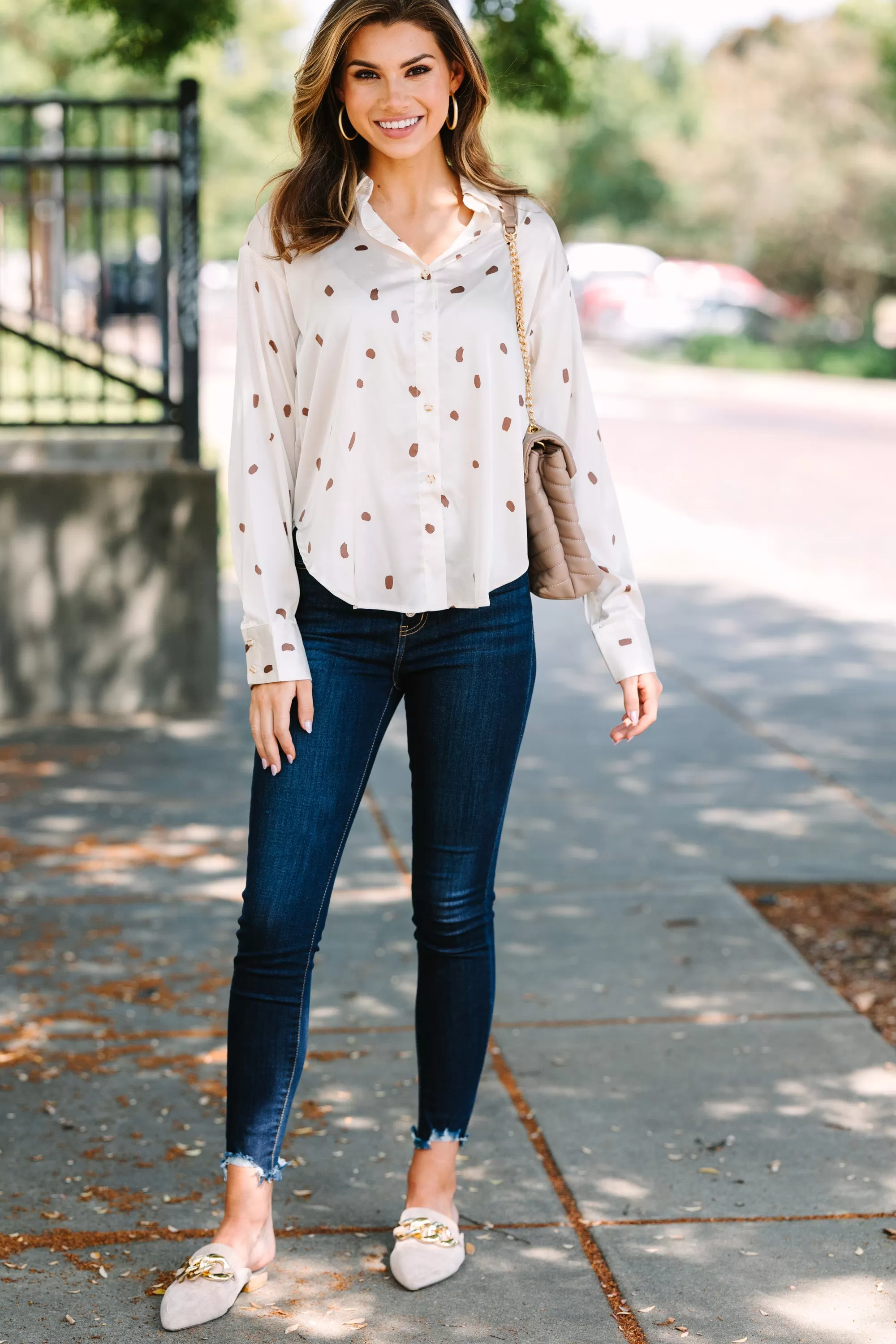 Don't You Wait Cream White Polka Dot Blouse