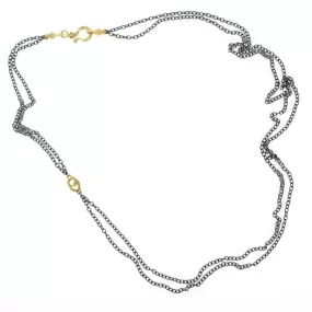 Double Cable Chain Necklace with Open Pebble