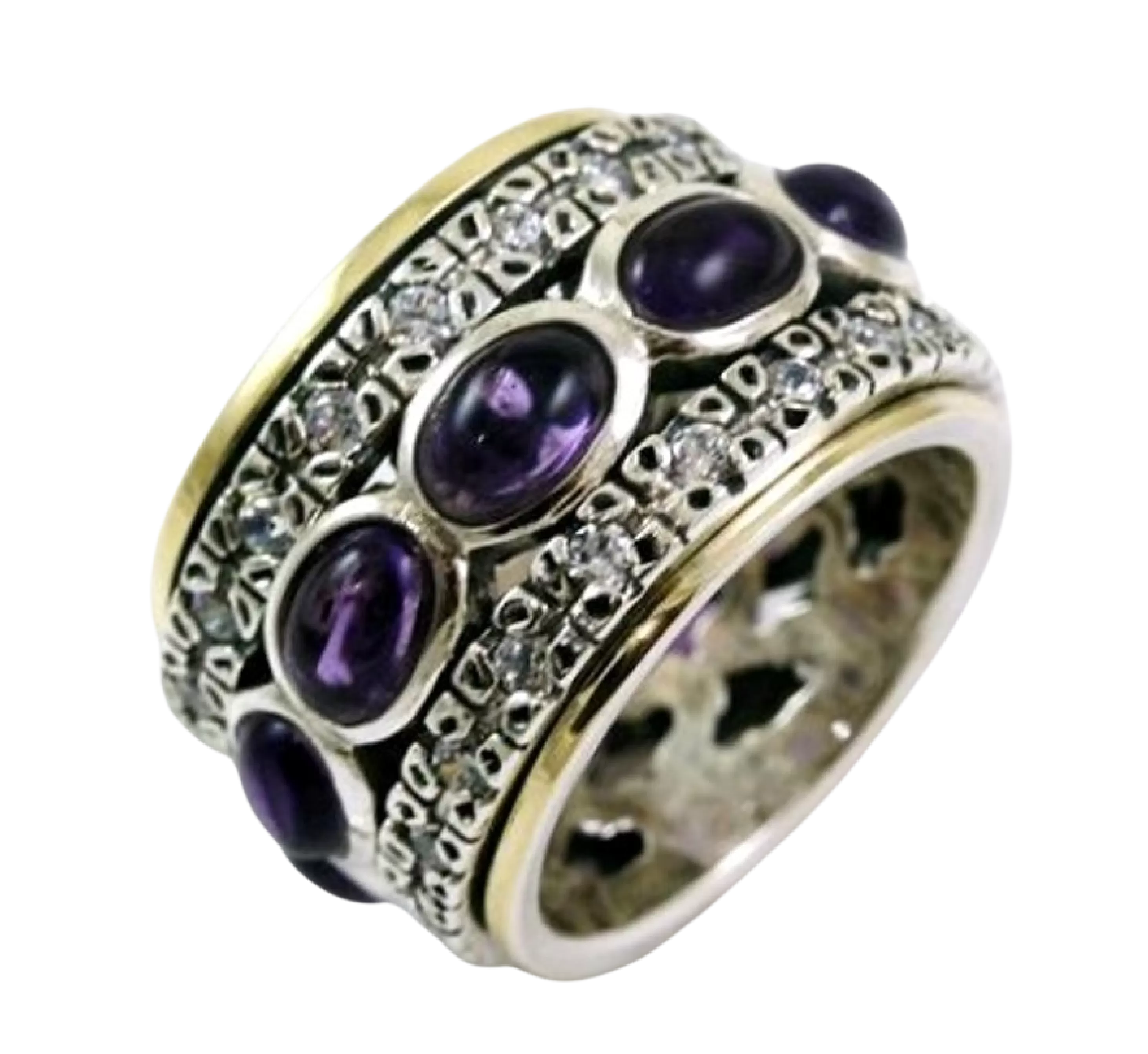 Elegant Spinner Ring for Woman - Silver Gold set Garnets ring / Amethysts / Blue Topaz