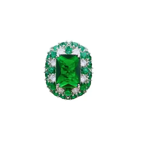 Emerald and Diamond Gemstone 18K White Gold Ring