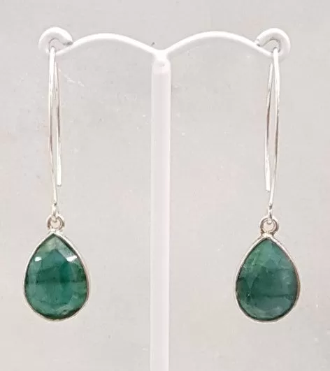 Emerald Single Gem Drop V-hook Earrings