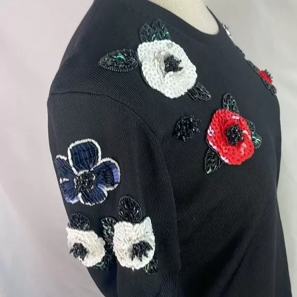 EscadaBlackWith Beaded Flowers Sweater Top