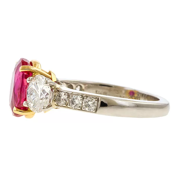 Estate Burma Oval Ruby (no heat) & Diamond Ring