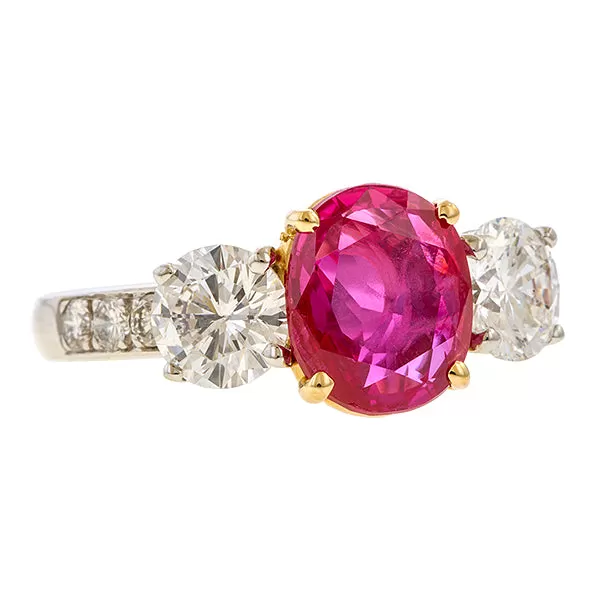 Estate Burma Oval Ruby (no heat) & Diamond Ring