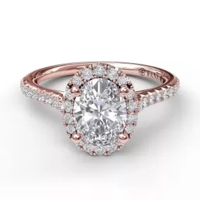 Fana 14K Rose Gold Shared Prong OVAL Diamond Halo Engagement Ring MOUNTING 0.29CTW (Setting Only)