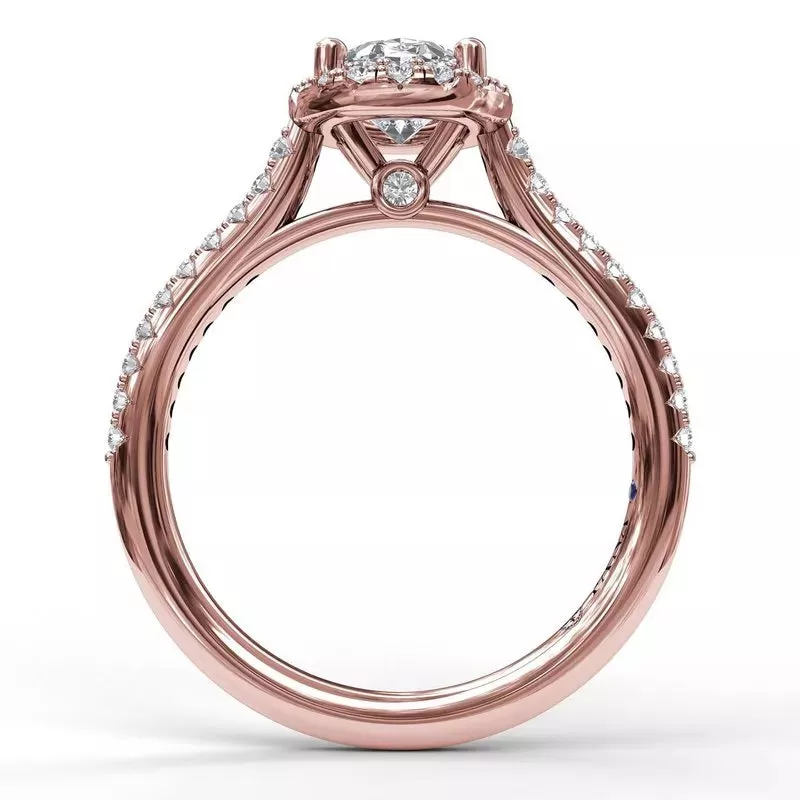 Fana 14K Rose Gold Shared Prong OVAL Diamond Halo Engagement Ring MOUNTING 0.29CTW (Setting Only)