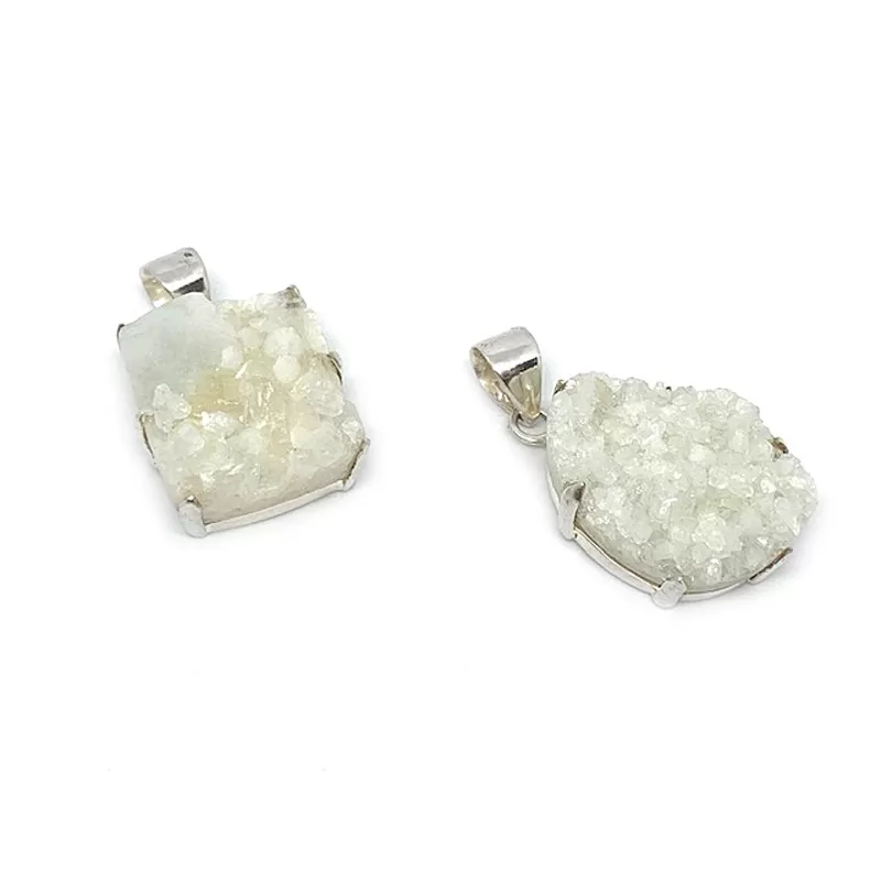 Forest Druzy White Silver Pendants