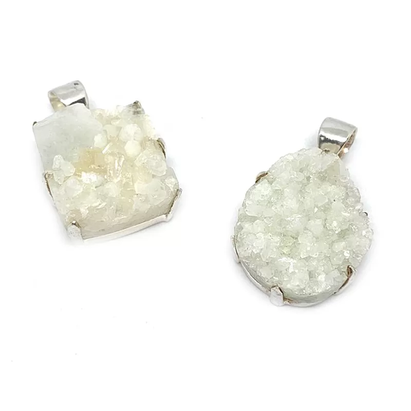 Forest Druzy White Silver Pendants