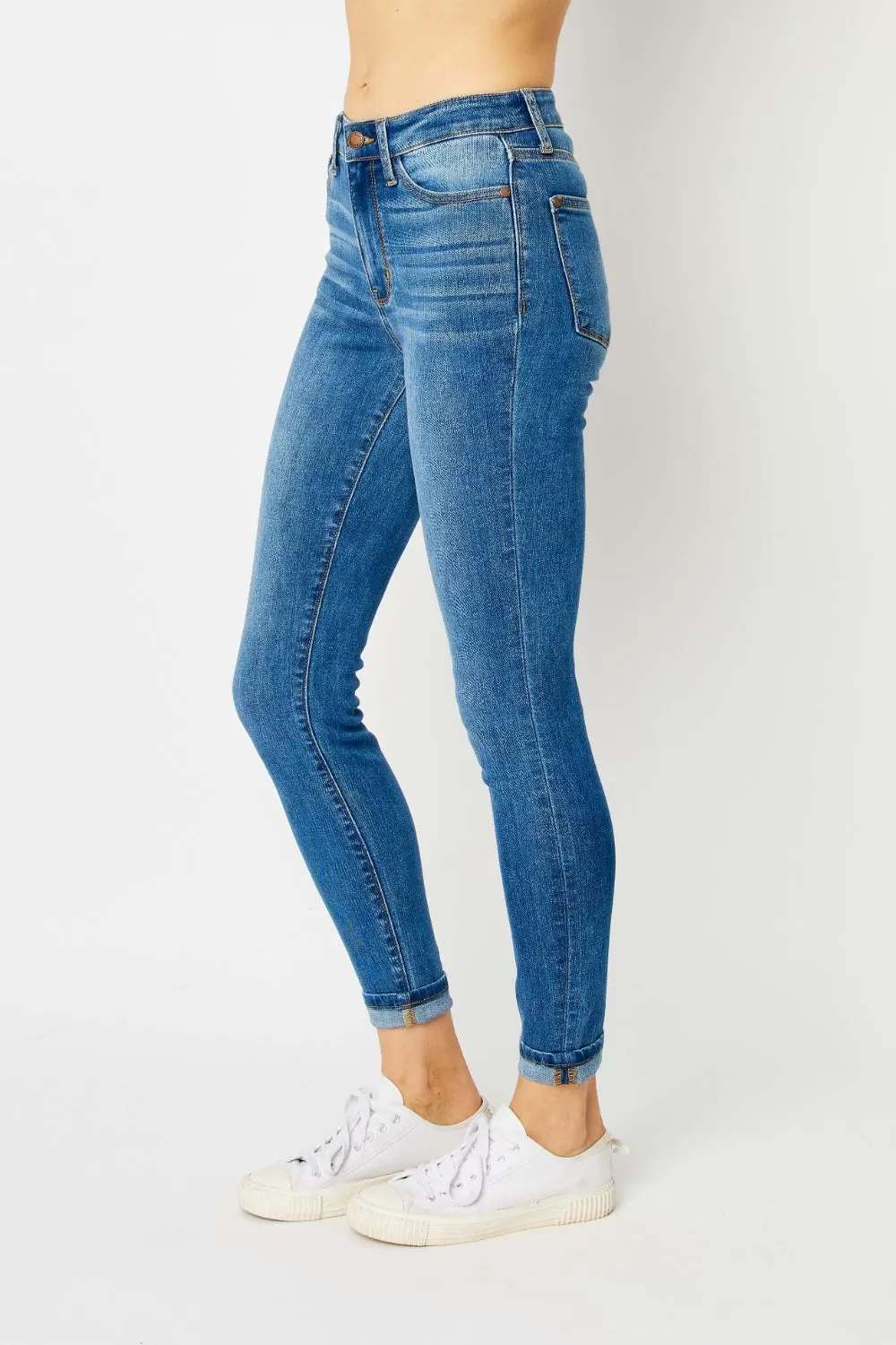 Full Size Cuffed Hem Skinny Jeans