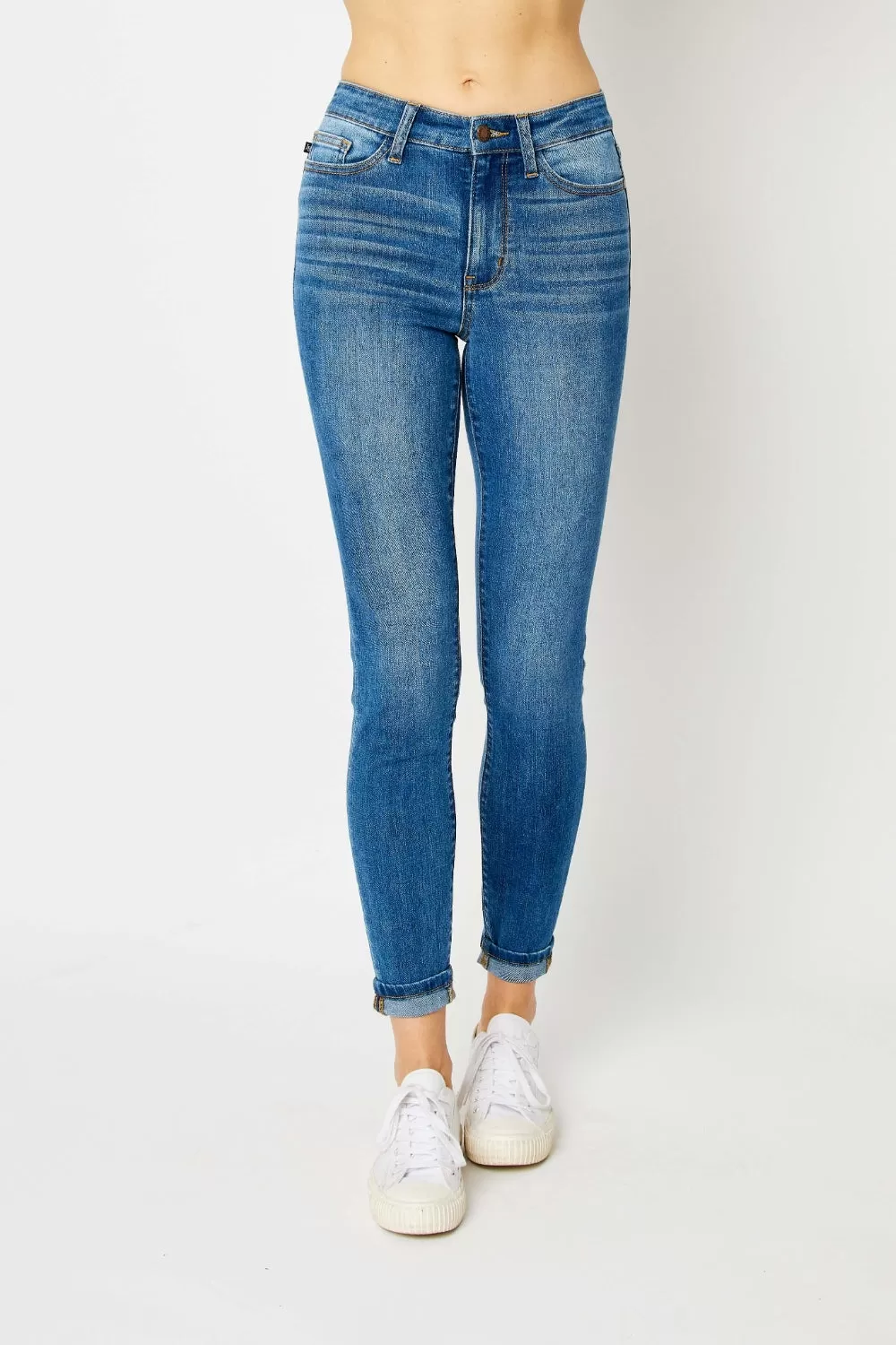 Full Size Cuffed Hem Skinny Jeans