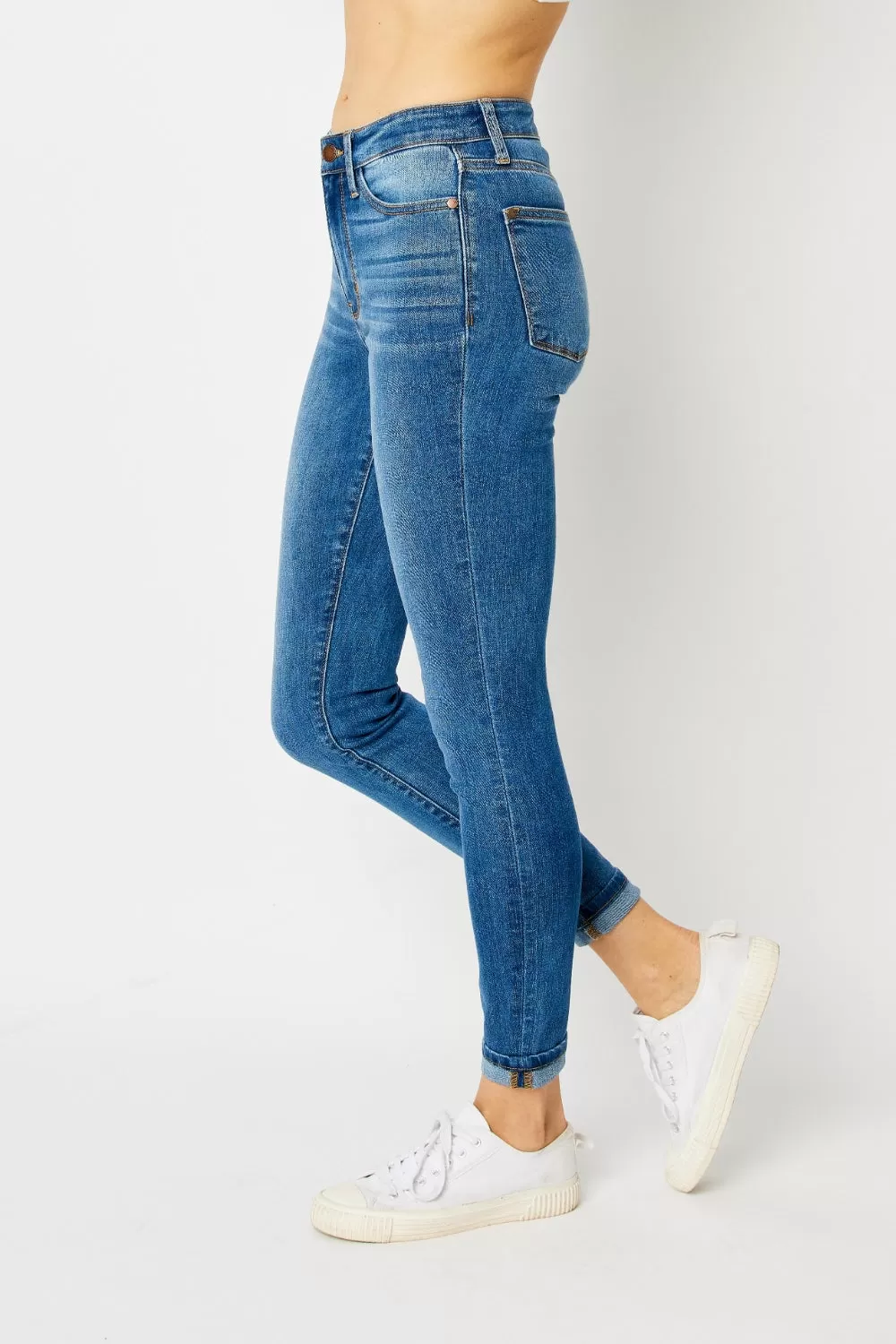 Full Size Cuffed Hem Skinny Jeans