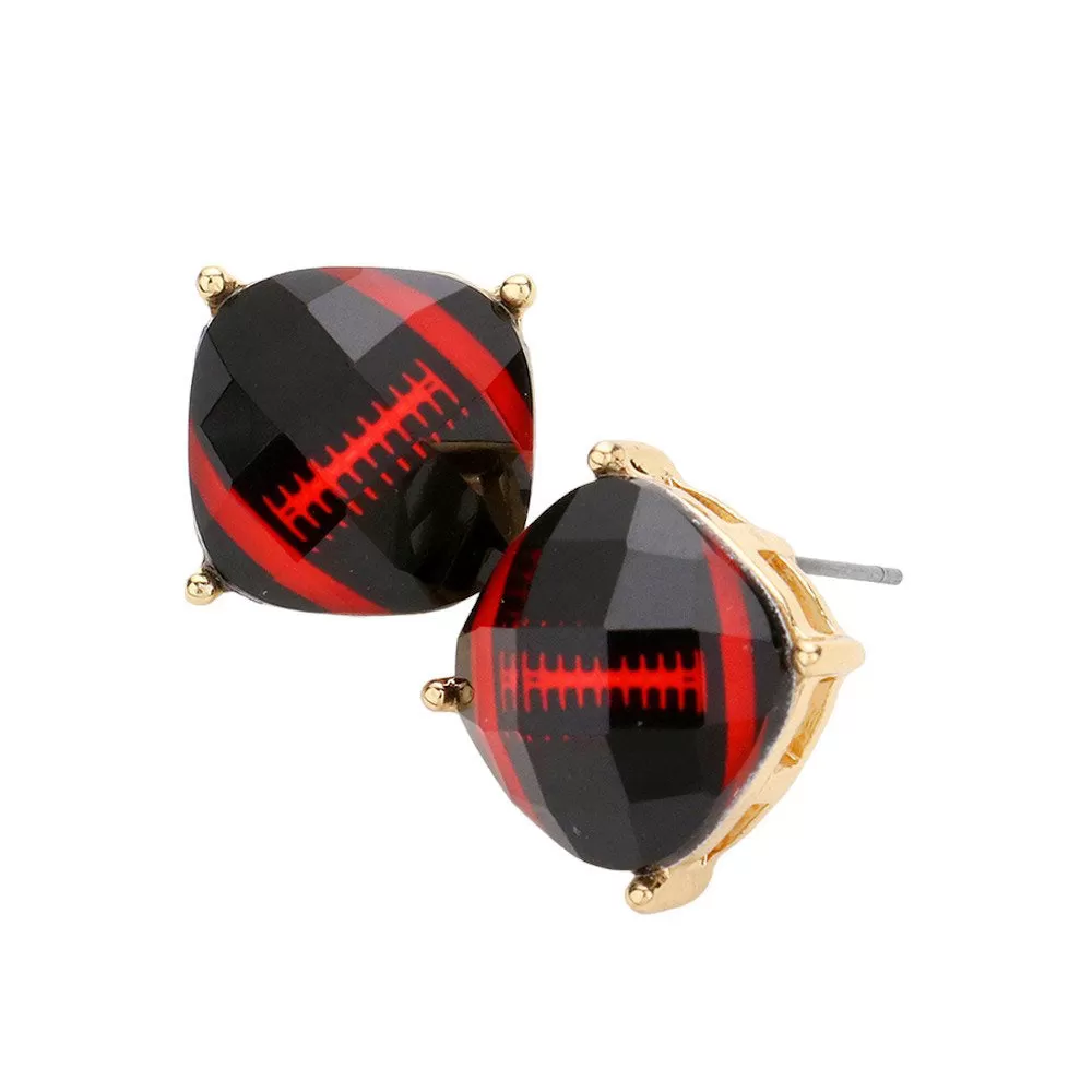 Game Day Football Cushion Square Stud Earrings