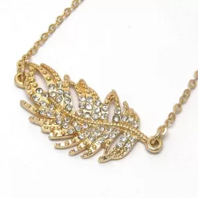 Gold and Crystal Leaf Pendant Necklace