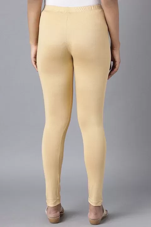 Gold Beige Knit Churidar Leggings For Women